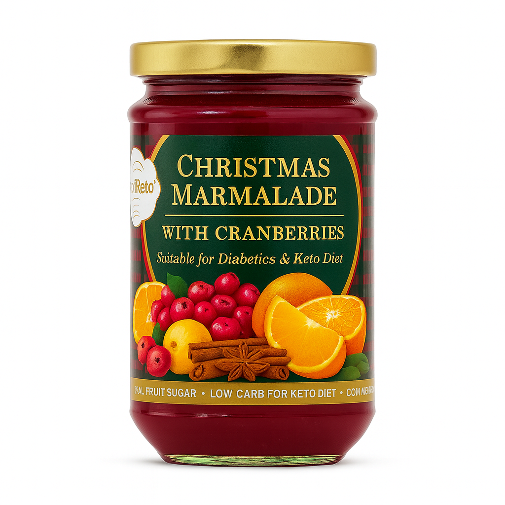 Christmas cranberry marmalade jar with oranges and spices.