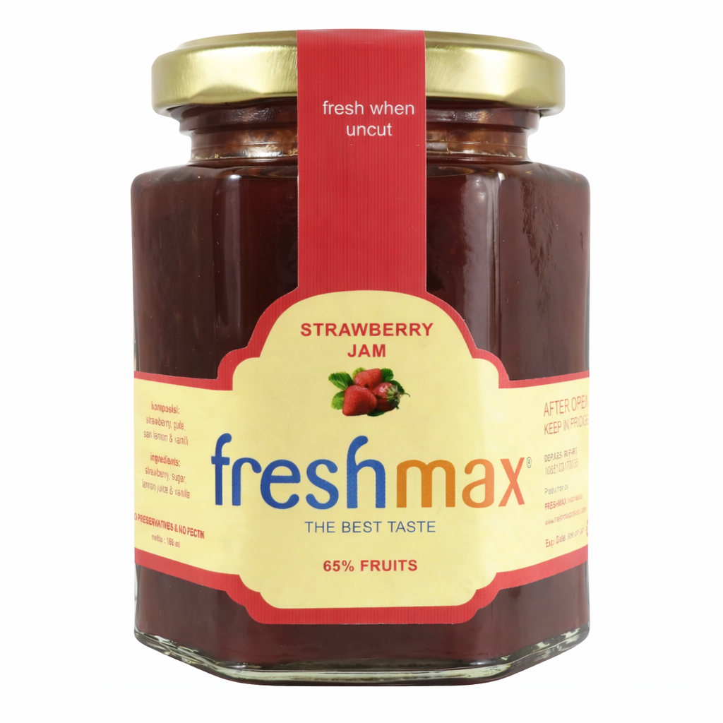 Freshmax Strawberry Sugar-Free Jam made from real strawberries in glass jar